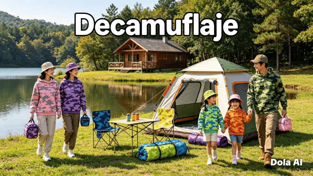 Decamuflaje Img-Com LETRAS-PATRONES Imágenes Familia Laguna Acampada Cabaña Imagen 5 de 6