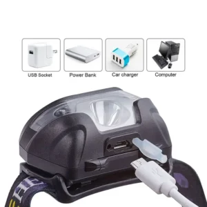 EX-003 / Linterna Frontal MANOS LIBRES – RECARGABLE USB – Sensor de Movimiento, 3 Modos de Luz