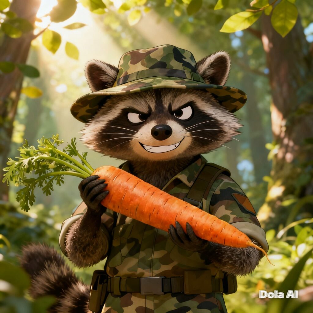 decamuflaje Img-Com Mapache con Uniforme de Camuflaje en Selva estilo Realista Imagen 1 de 6
